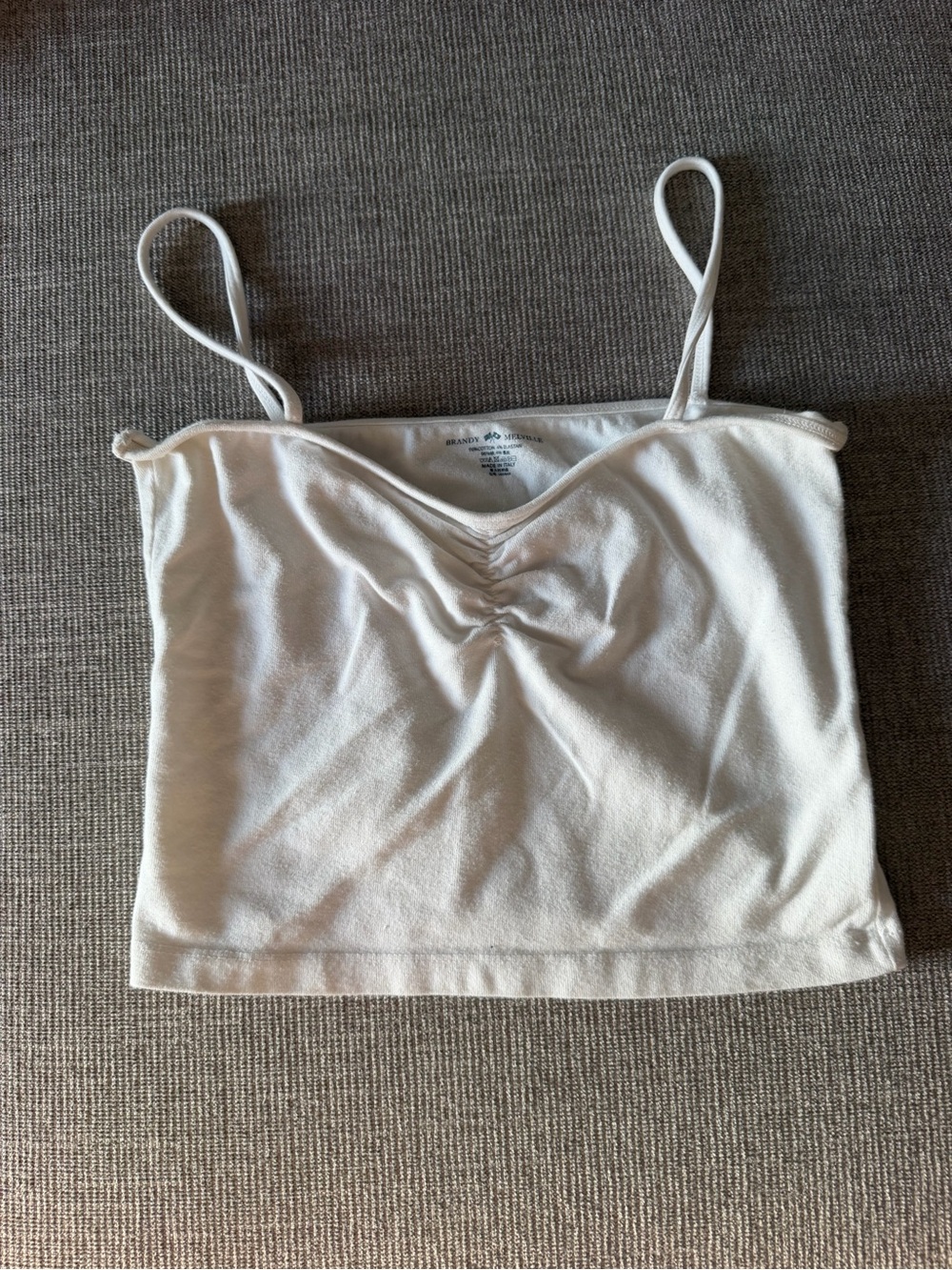 Brandy Melville White Ruched V-Neck Spaghetti Strap Tank
